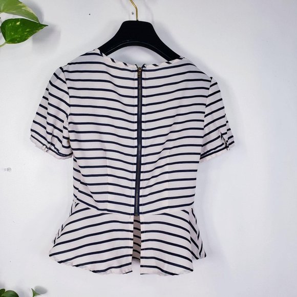 ANTHRO X PINS & NEEDLES Women's Cream Navy Blue Stripe Peplum Top XS Round Neck - Picture 13 of 14